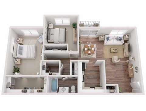 Floor plan for 2 beds, 1 bath, 1084 sqft